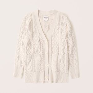 Abercrombie Chenille Oversized Cream/Oatmeal Chunky Cable Knit Cardigan